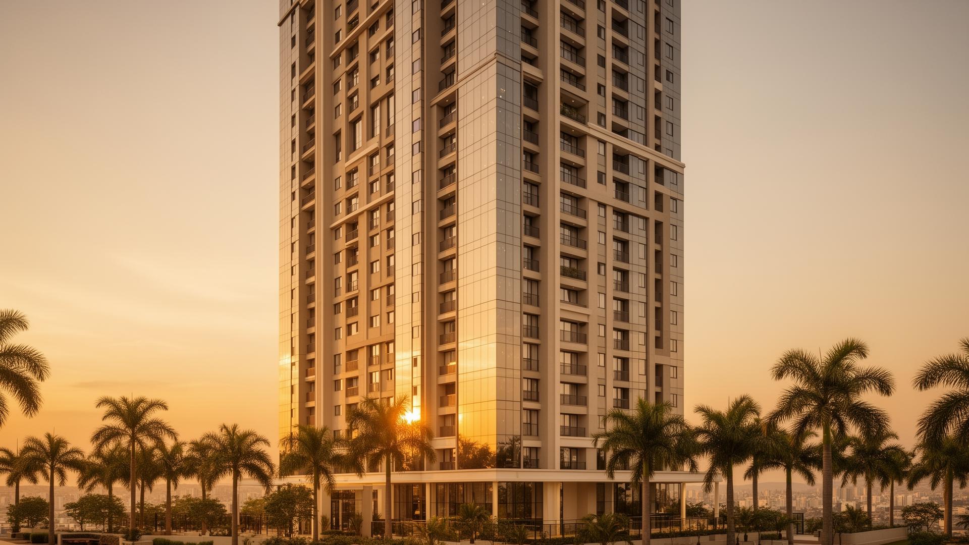Edifício residencial de alto padrão em Goiânia ao entardecer